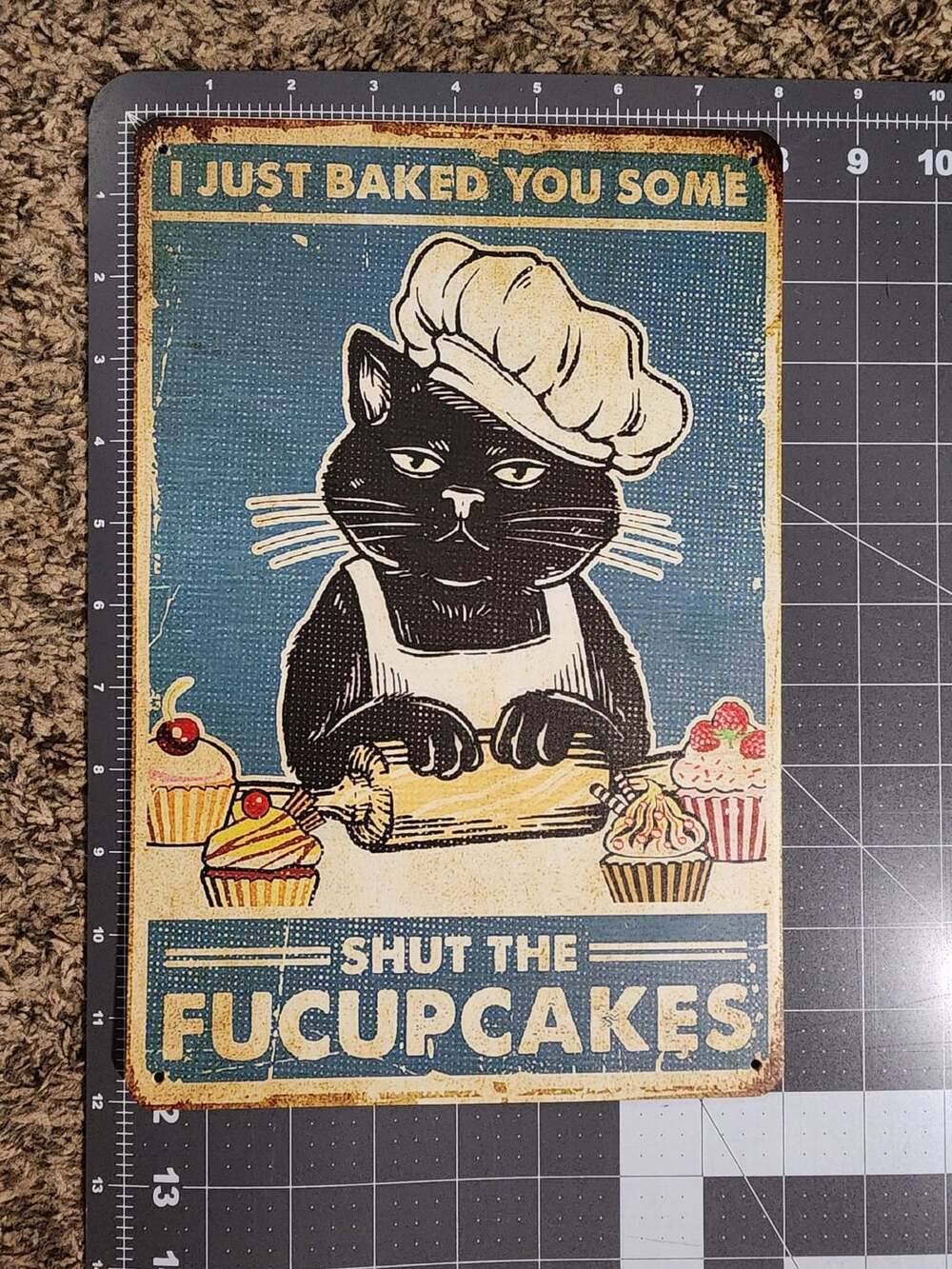 I Just Baked You Some Shut The Fucupcakes Black Cat Metal Tin Sign 8x12